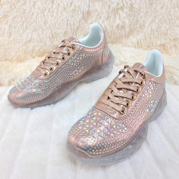 NWT Size 8/8.5 Iridescent Rhinestone and beaded Lace Up Sneakers - Picture 4 of 13